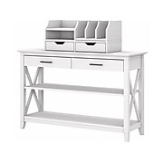 Bush Furniture Key West 47" x 16" Console Table with Storage and Desktop Organizers, Pure White Oak (KWS028WT)