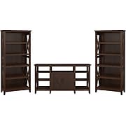 Bush Furniture Key West Tall TV Stand with Set of 2 Bookcases, Bing Cherry, Screens up to 65" (KWS027BC)