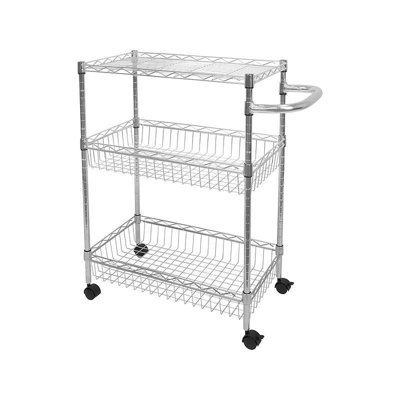 Mount-It! 3-Shelf Metal Mobile Utility Cart with Lockable Wheels, Silver (MI-7860) image 1