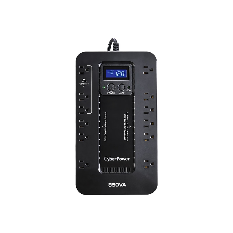 CyberPower Ecologic Series 850VA 12-Outlet UPS, Black (EC850LCD) image 1