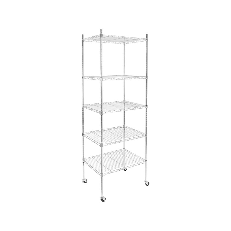 Mount-It! 5-Tier Steel Shelving Unit with Wheels, 24", Silver (MI-7862) image 1