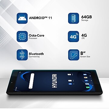 Hyundai HYtab Pro 8LA1 8" Tablet, WiFi+LTE, 4GB RAM, 64GB, Android 11, Black (HT8LA1RBKNA01)