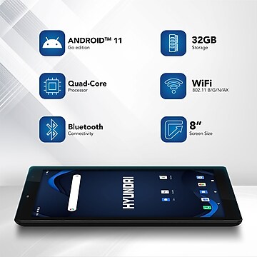 Hyundai HYtab Plus 8WB1 8" HD Tablet, WiFi, 2GB RAM, 32GB, Android 11 Go edition, Black (HT8WB1RBK02)