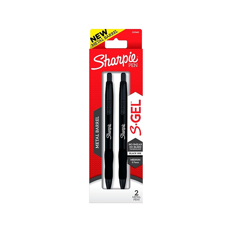 Sharpie S-Gel Retractable Gel Pen, Medium Point, 0.7mm, Black Ink, 2/Pack (2153660) image 1