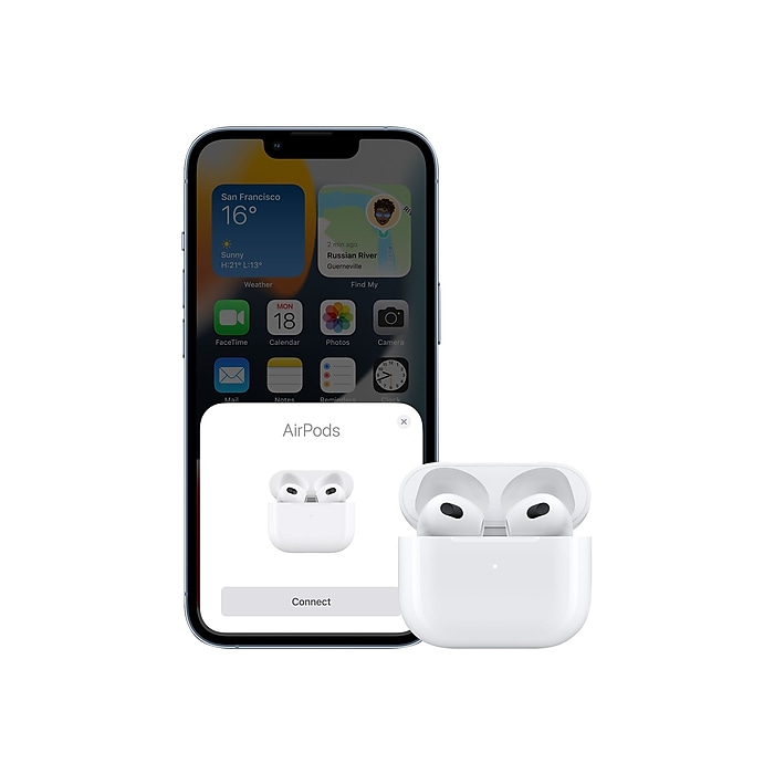 Apple AirPods (3rd Generation) Bluetooth Earbuds with Magsafe Charging Case, White (MME73AM/A) | Staples Apple AirPods (3rd Generation) Bluetooth Earbuds with Magsafe Charging Case, White (MME73AM/A) | Staples