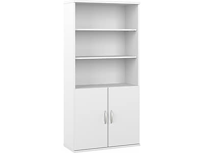 Bush Business Furniture Hybrid 73"H 5-Shelf Bookcase with Doors, White Laminated Wood (HYB024WH)