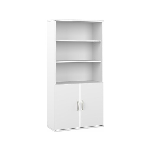 Bush Business Furniture Hybrid 73"H 5Shelf Bookcase with Doors, White