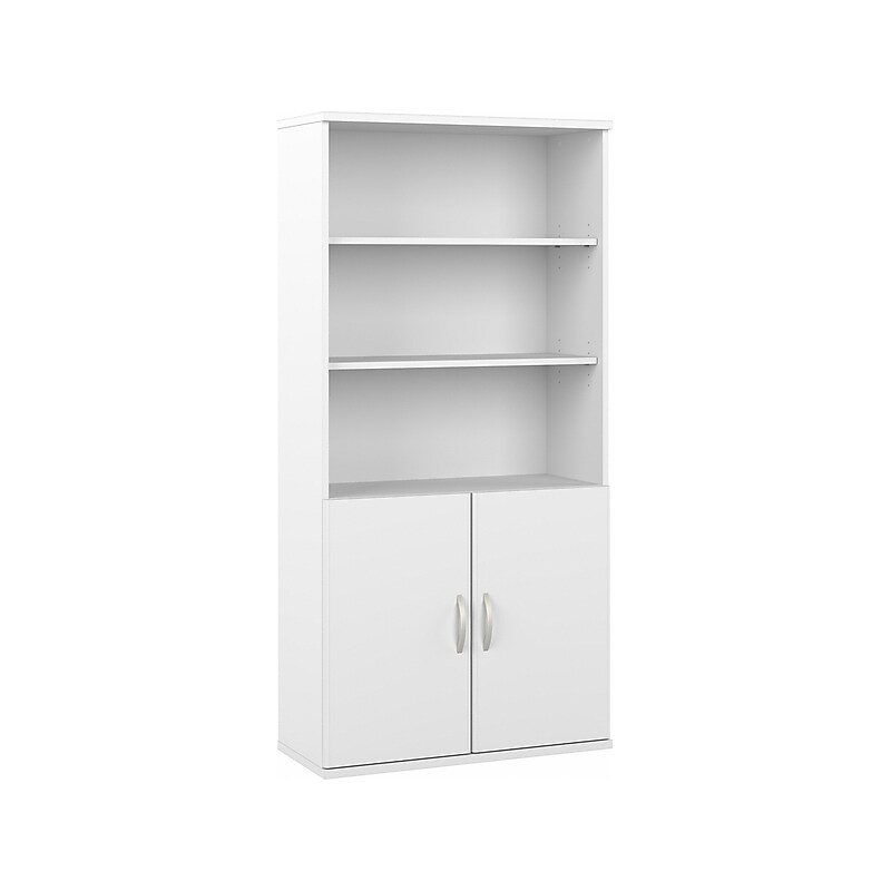 Bush Business Furniture Hybrid 73"H 5-Shelf Bookcase with Doors, White Laminated Wood (HYB024WH) image 1