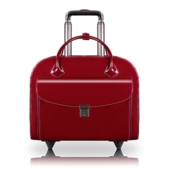 McKlein Limited Edition Laptop Rolling Briefcase, Red Leather (96146A)