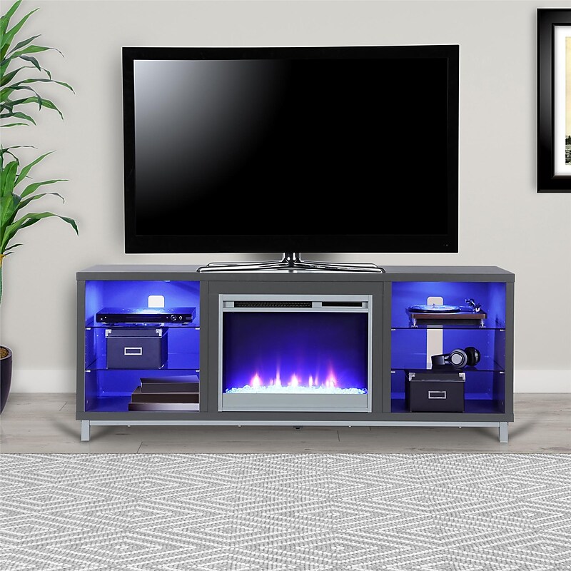 Ameriwood Manufactured Wood Fireplace TV Stand, Screens up to 70", Gray (1822296COM) image 1