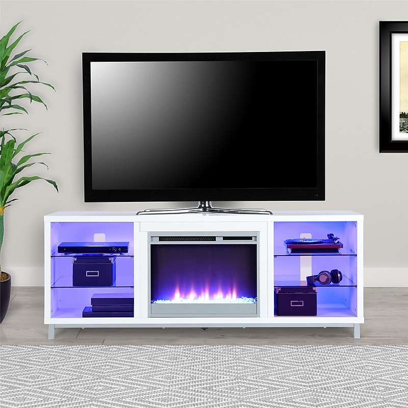 Ameriwood Fireplace TV Stand, Screens up to 70", White (1822096COM) image 1