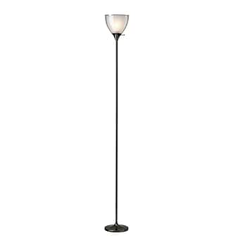 Adesso® Presley 72"H Black Nickel Torchiere Floor Lamp with Frosted Bowl Shade (3565-01)