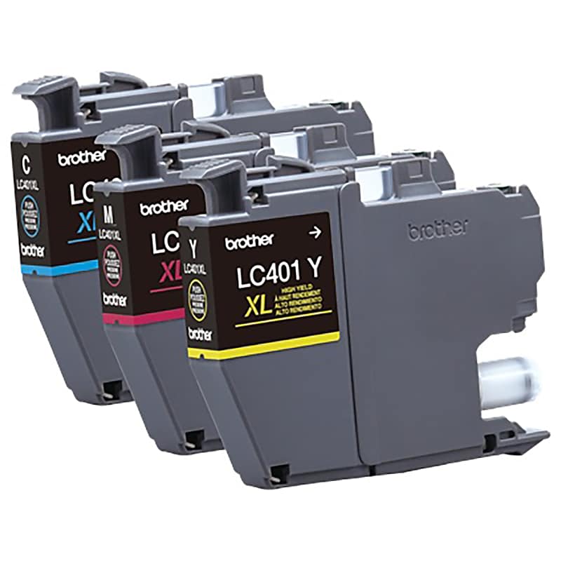 Brother LC401 Cyan/Magenta/Yellow High Yield Ink Cartridges, 3/Pack (LC401XL3PKS) image 1