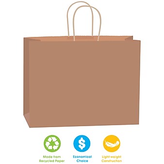 Staples 18" x 7" x 18 3/4" Shopping Bags, Kraft, 200/Carton (BGS111K)
