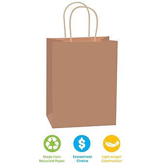 Staples 14" x 10" x 15 1/2" Shopping Bags, Kraft, 200/Carton (BGS107K)