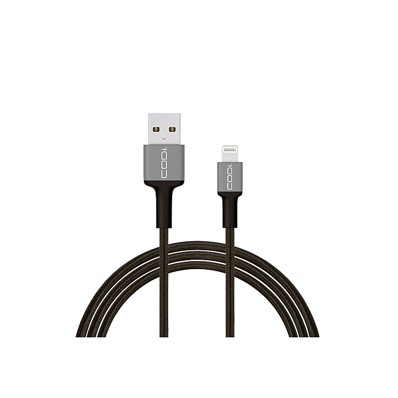 CODi 6' USB-A to Lightning Braided Nylon Charge & Sync Cable, Black (A01070) image 1