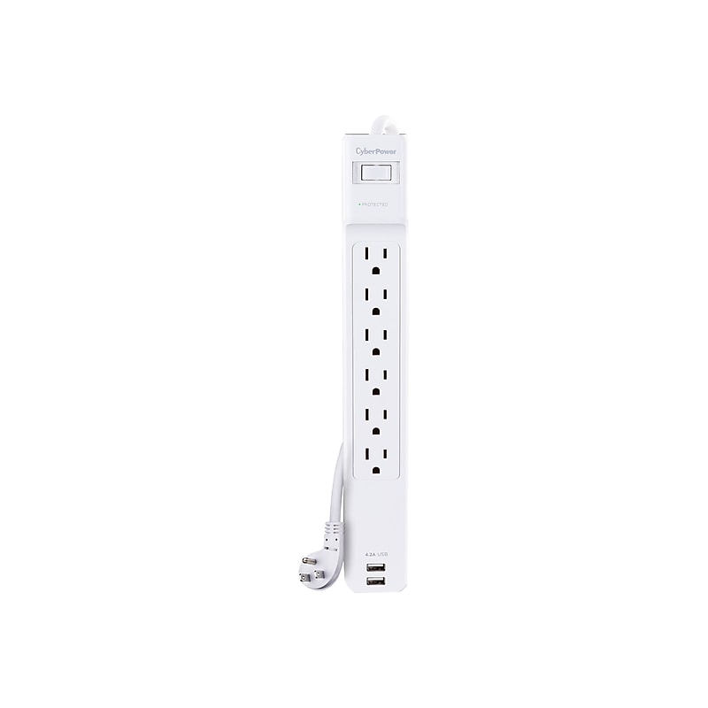 CyberPower Professional Series 6-Outlet 2-USB Port Surge Protector, 6', White (CSP606U42A) image 1