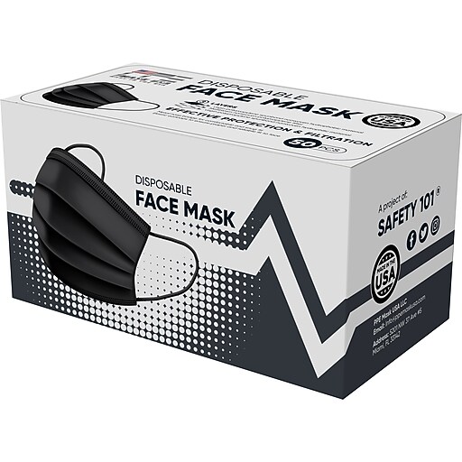ASTM Level 3 3ply Disposable Mask, Black, 50/Box (208092) Staples