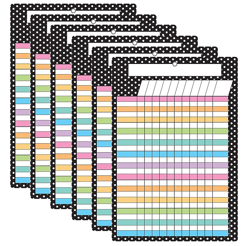 Ashley Productions Smart Poly Chart, 13" x 19", B&W Polka Dots Incentive, w/Grommet, Pack of 6 (ASH91034-6) image 1