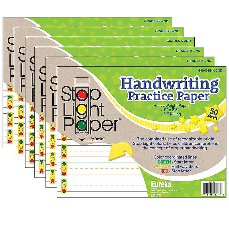 Eureka Stop Light Paper, 8.5" x 11" Practice Writing Paper, 50 Sheets, Pack of 6 (EU-805106-6) image 1