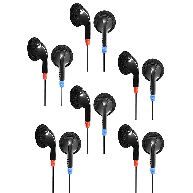 HamiltonBuhl Ear Buds, Black, 6/Pack (HECHABUD-6) image 1