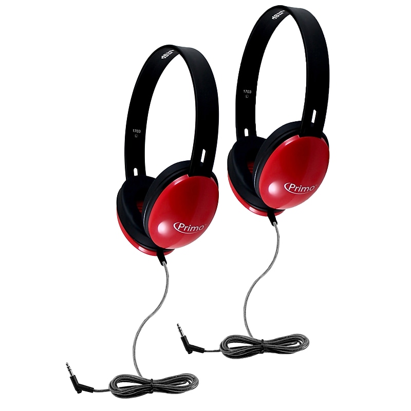 HamiltonBuhl Primo Stereo Headphones, Red, 2/Pack (HECPRM100R-2) image 1