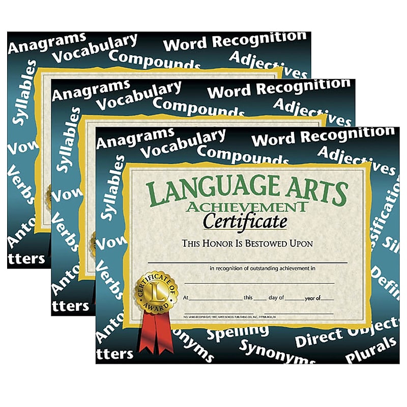Hayes Publishing Language Arts Achievement Certificate, 30/Pack, 3/Bundle (H-VA585-3) image 1