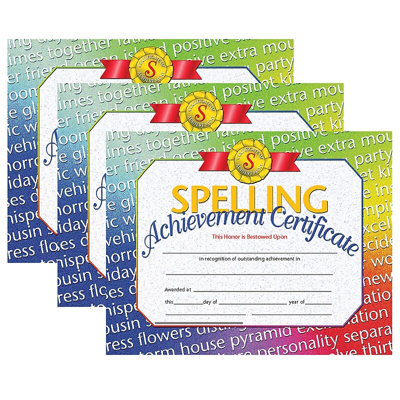 Hayes Publishing Spelling Achievement Certificate, 30 Per Pack, 3 Packs (H-VA676-3) image 1