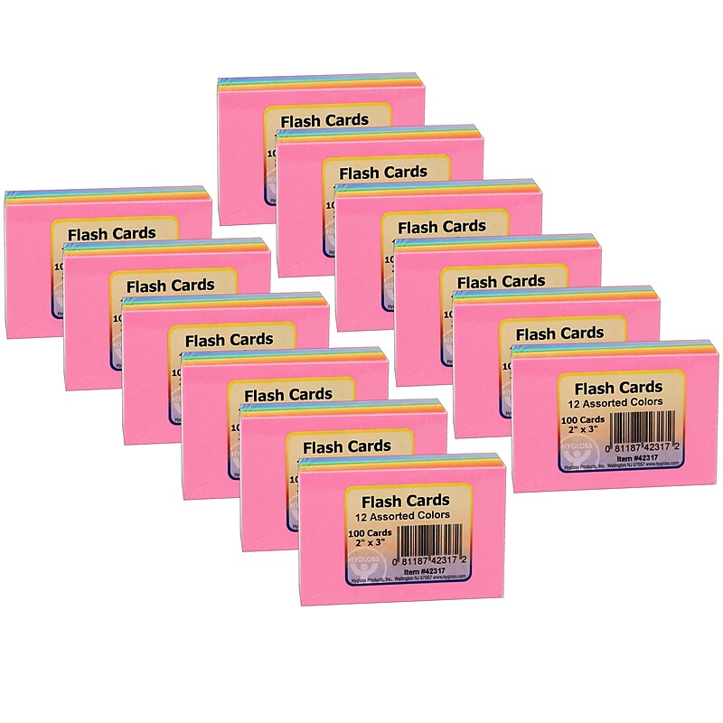 Hygloss Bright Flash Cards, 2" x 3", 100/Pack, 12 Packs (HYG42317-12) image 1