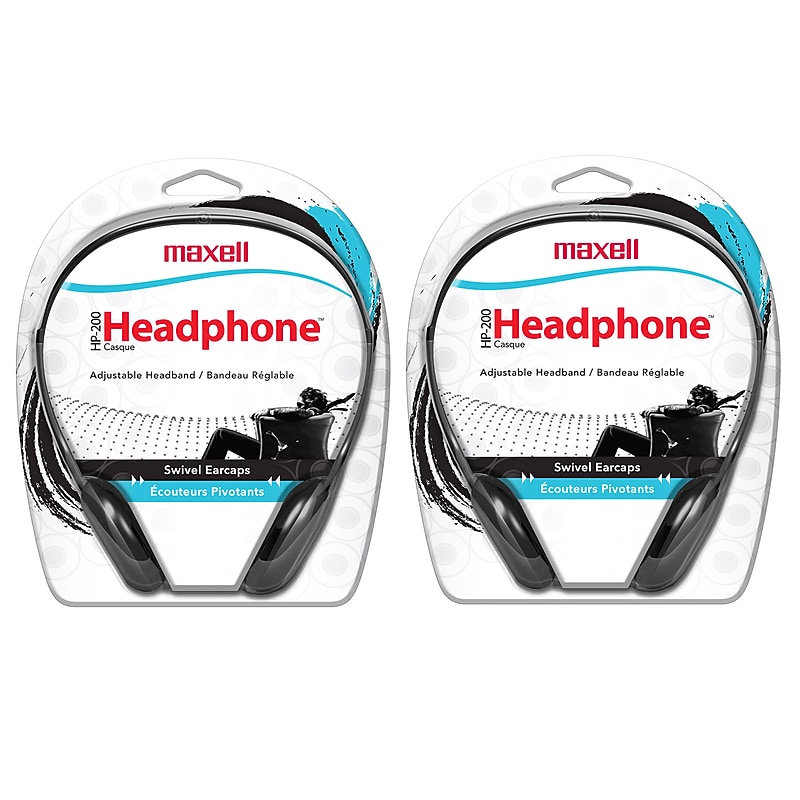 Maxell HP-200 Stereo Headphones, Black, 2/Pack (MAX190318-2) image 1