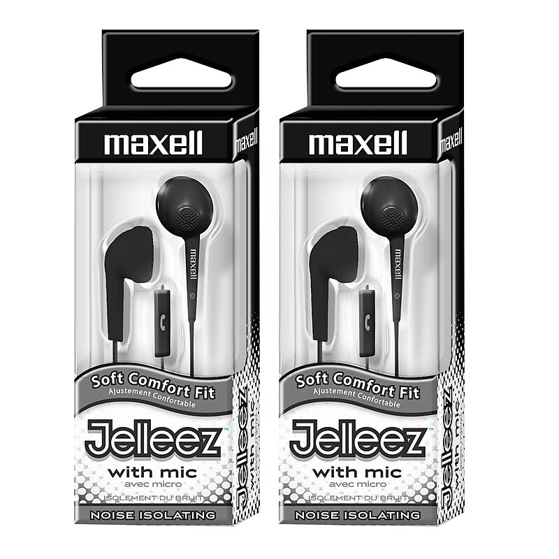Maxell Jelleez Soft Earbuds with Mic, Black, 2/Pack (MAX191569-2) image 1