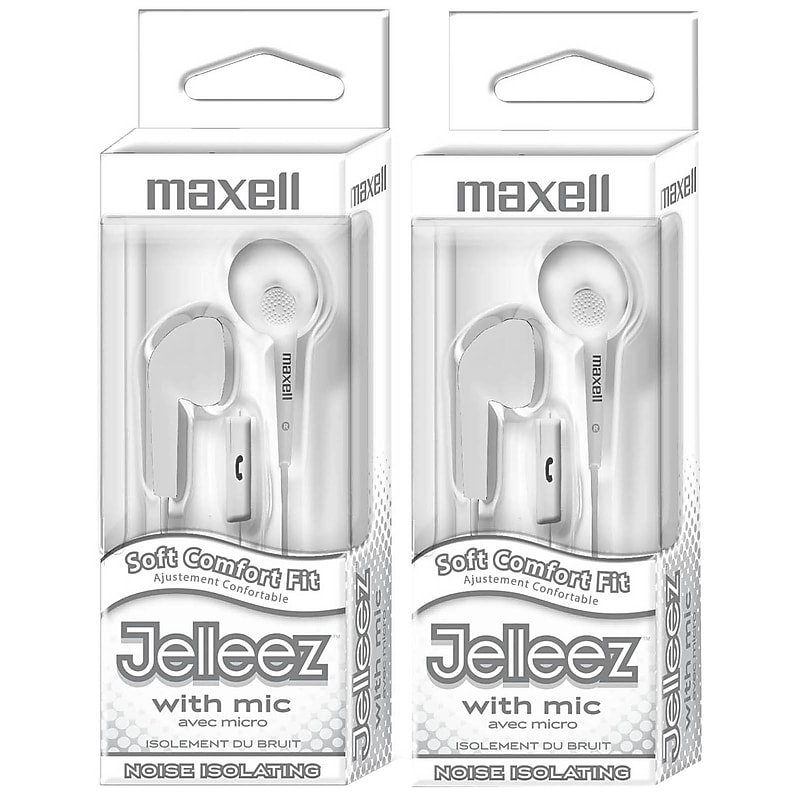 Maxell Jelleez Soft Earbuds with Mic, White, 2/Bundle (MAX199728-2) image 1