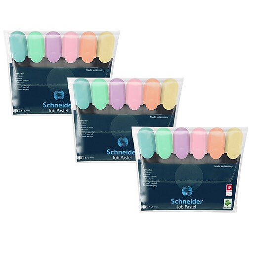 Schneider Job Highlighters, Chisel Tip, Assorted Pastel Colors, 6 Per