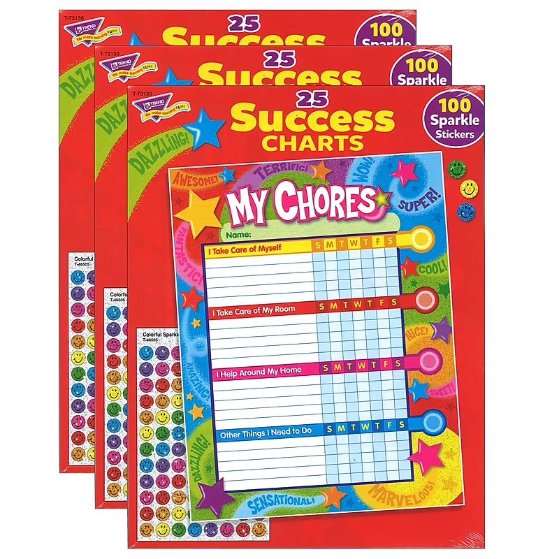 TREND Praise Words 'n Stars Chore Charts, 25 Sheets Per Pad, Pack of 3 (T-73130-3) image 1