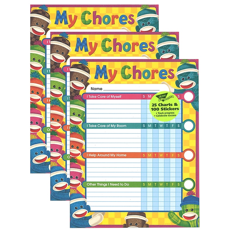 TREND Sock Monkeys Chore Charts, 25 Per Pack, 3 Packs (T-73145-3) image 1