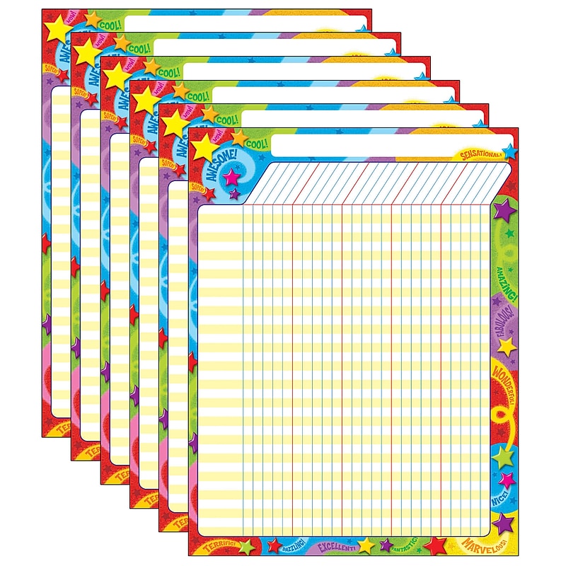 TREND Praise Words 'n Stars Incentive Chart, 17" x 22", Pack of 6 (T-73350-6) image 1