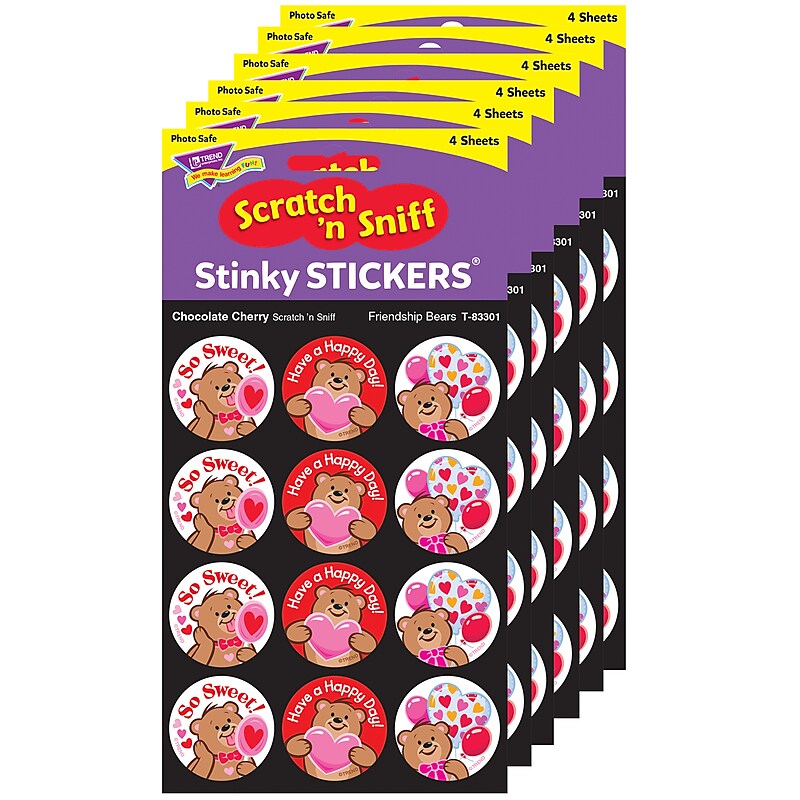 TREND Friendship Bears/Chocolate Cherry Stinky Stickers, 48/Pack, 6 Packs (T-83301-6) image 1