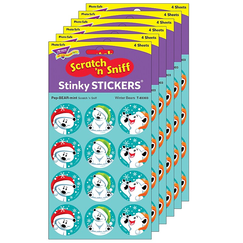 TREND Winter Bears/PepBEARmint Stinky Stickers, 48/Pack, 6 Packs (T-83303-6) image 1