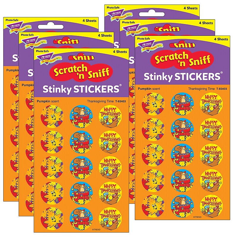 TREND Thanksgiving Time/Pumpkin Stinky Stickers, 60 Per Pack, 6 Packs (T-83403-6) image 1