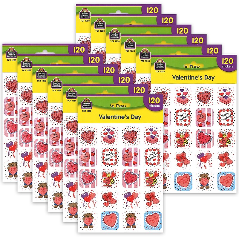 Teacher Created Resources Valentines Day Stickers, 120/Pack, 12 Packs (TCR1258-12) image 1