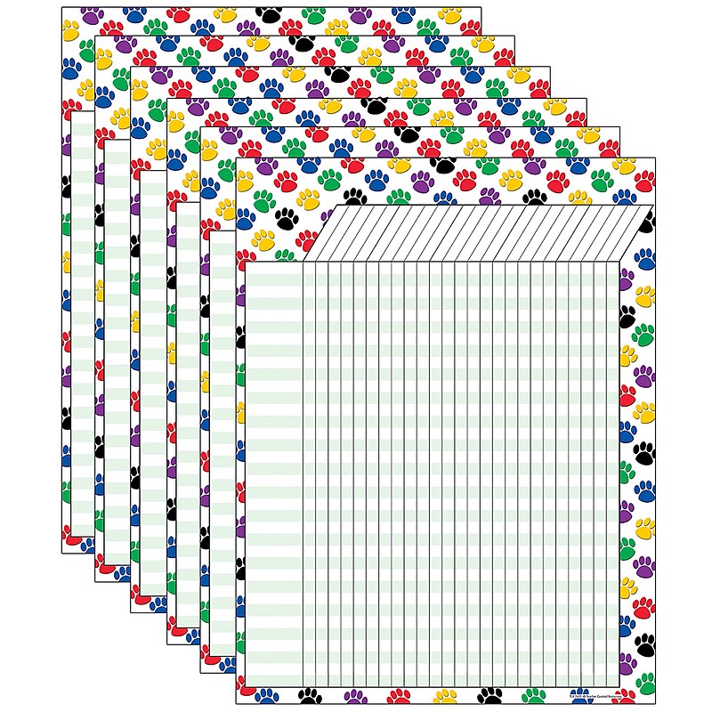 Teacher Created Resources Colorful Paw Prints Incentive Chart, Pack of 6 (TCR7622-6) image 1