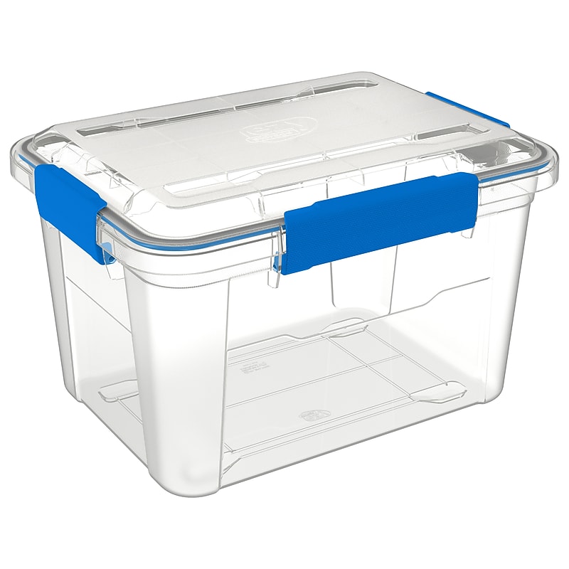 Ezy Storage 19.02 Qt. Latch Lid Storage Tote, Clear/Blue (FBA34060) image 1