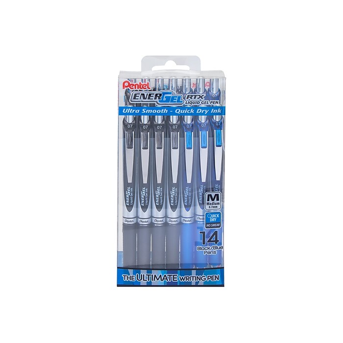 Pentel Energel - Penna gel liquido da 1 mm, 6 inchiostro nero e 6 penne a inchiostro blu, confezione da 12 penne a gel liquido retrattile RTX Deluxe