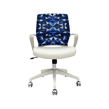 The Raynor Group Elizabeth Sutton Gramercy Fabric Swivel Task Chair, Blue Prism White Silver (K-ESGR-WHT-PRSM-GLD)