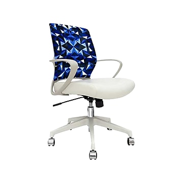 The Raynor Group Elizabeth Sutton Gramercy Fabric Swivel Task Chair, Blue Prism White Silver (K-ESGR-WHT-PRSM-GLD)