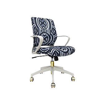 The Raynor Group Elizabeth Sutton Gramercy Fabric Swivel Task Chair, White Grayscale Echo Gold (K-ESGR-WHT-ECHO-GLD)