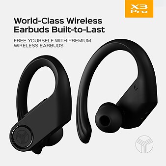 Treblab X3 Pro Bluetooth True Wireless Earbuds with Earhooks with Charging Case, Black