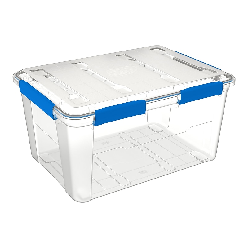 Ezy Storage 79.25 Qt. Latch Lid Storage Tote, Clear/Blue (FBA34064) image 1