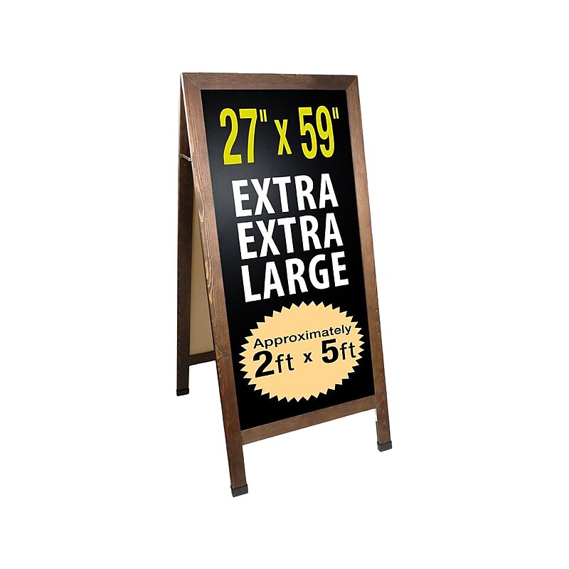 Excello Global Products Gigantic Sandwich Board Sidewalk Chalkboard Sign, Wood, 59" x 27" (EGP-HD-0240-OS) image 1