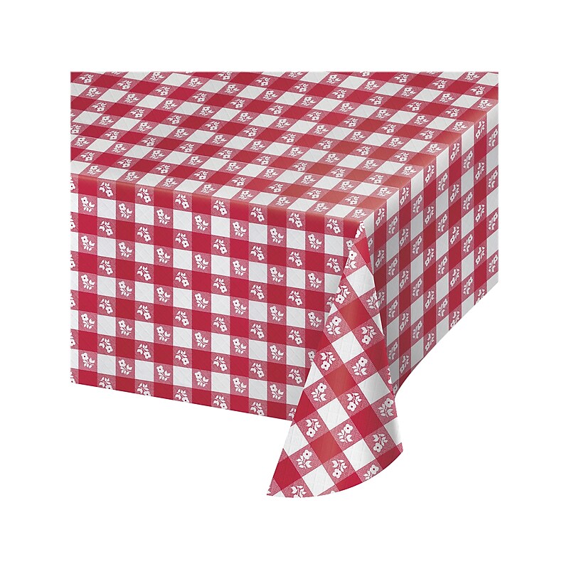 Creative Converting 54" x 108" Plastic Table Cover, Red Gingham, 3/Pack (DTC39188TC) image 1